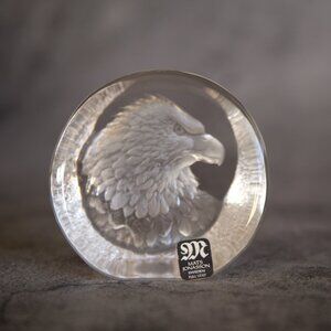 Crystal Etched Eagle Paperweight Signed Mats Jonasson Numbered 9201